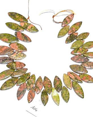 Unakite Naturale-Filo Pietre Taglio Navette Piatte
