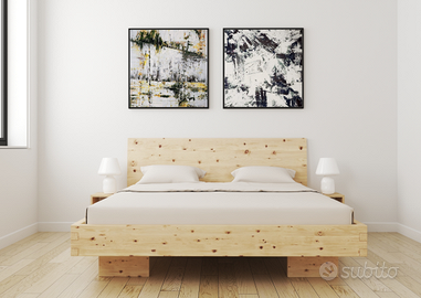 Letto in cirmolo con comodini sospesi