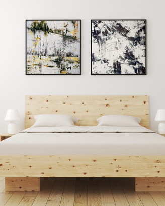 Letto in cirmolo con comodini sospesi