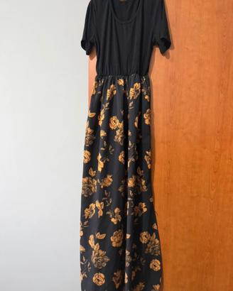 Vestito lungo con rose oro