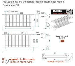 Kit Scolapiatti 86 cm acciaio inox da Incasso per Mobile Pensile