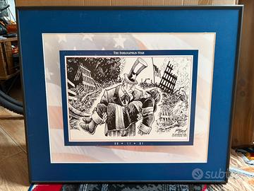 Quadro framed 9/11/01 firefighter Ny Uncle Sam