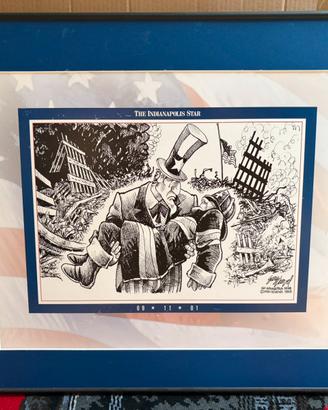 Quadro framed 9/11/01 firefighter Ny Uncle Sam
