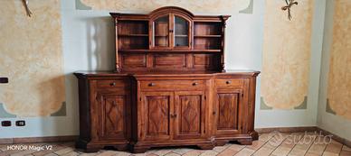 mobile  salone in noce e vetrinetta vetro legno