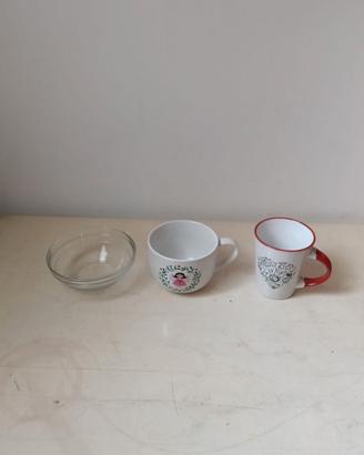Set colazione e tavola: 2 tazze in ceramica decora