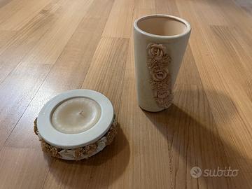 Coppia di candela e vaso portafiori abbinati