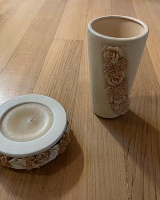 Coppia di candela e vaso portafiori abbinati