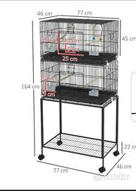 2 Gabbie per uccelli con carrello con ruote