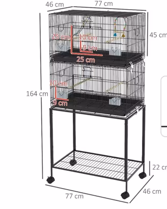 2 Gabbie per uccelli con carrello con ruote