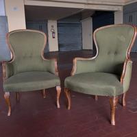 Vintage Coppia Poltrone Legno Massello Stile Luigi