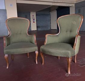 Vintage Coppia Poltrone Legno Massello Stile Luigi