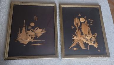 set 2 QUADRI arte orientale realizzati con legno d