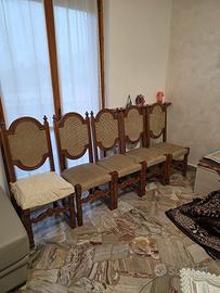 Set 5 Sedie in Legno Massello e Paglia di Vienna