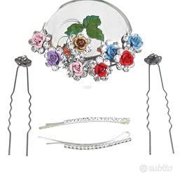 Forcine strass rose più 2 fermacapelli Set 10 pz
