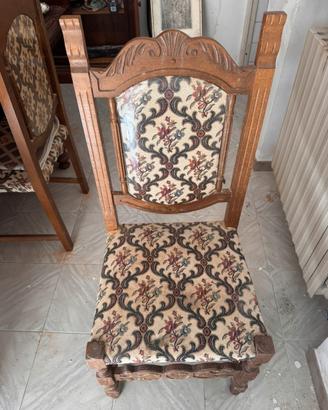 Sedie vintage anni ’60 in legno e stoffa ricamata