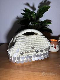 Clutch panna pailettes argento borse donna