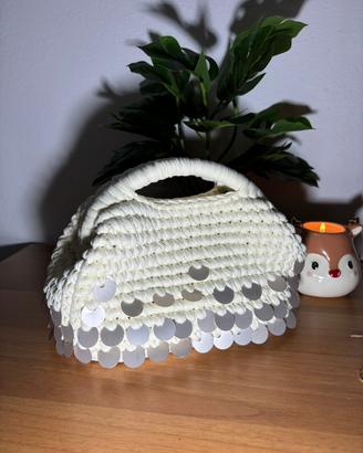 Clutch panna pailettes argento borse donna