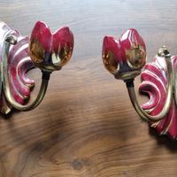 TULIP RED AND GOLD RARE CERAMIC APPLIQUE WALL LAMP