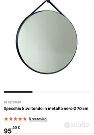 Specchio rotondo Ø70 cm in metallo nero