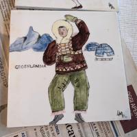 7 piastrelle ceramica decorate a mano