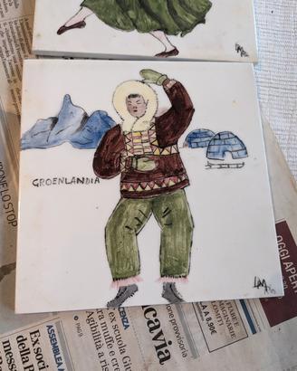 7 piastrelle ceramica decorate a mano