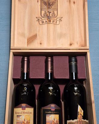 Cassetta in legno Castello Banfi 3 bottiglie vino