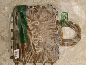 Borsa colette in rafia marrone con perline