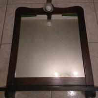 Specchio bagno legno vintage con luce e mensola