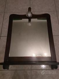 Specchio bagno legno vintage con luce e mensola