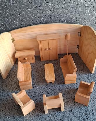 set legno per casa bambole
