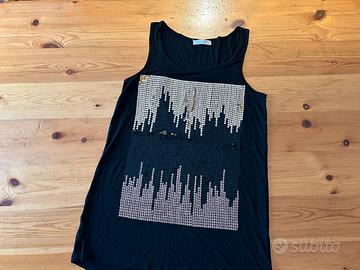 Maglia canotta nera con paillettes Promod