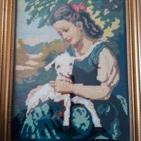 Antico quadro vintage ricamo punto erba