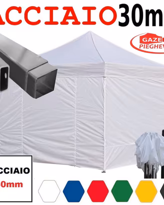 Gazebo pieghevole 3x3 bianco mercatini chiosco pvc