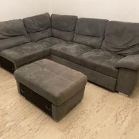 Divano letto con penisola + pouf, molto grande