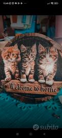 Decorazione in legno Tre Gattini fori appendibile 