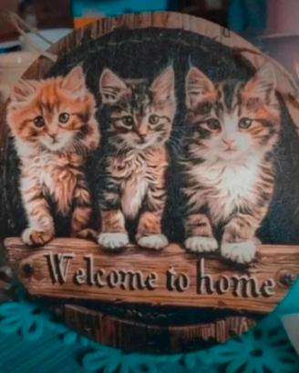 Decorazione in legno Tre Gattini fori appendibile 