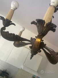 Lampadario vintage anni '70 in ottone massiccio