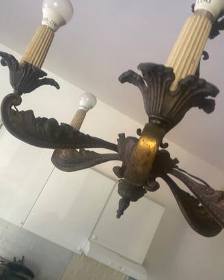 Lampadario vintage anni '70 in ottone massiccio