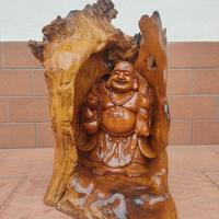 Statua Radice di Buddha in Legno di Teak Laccato