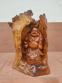Statua Radice di Buddha in Legno di Teak Laccato