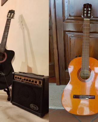  2 chitarre acustiche amplificate amplficatore