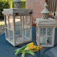 Coppia lanterne metallo e legno vintage