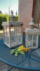 Coppia lanterne metallo e legno vintage