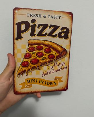 Targa Metallo Decorativa Pizza Vintage 14x20 cm