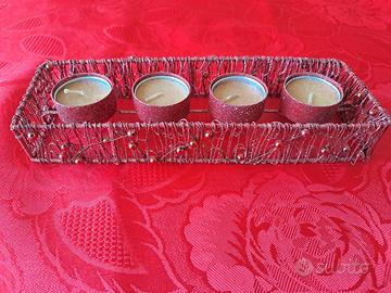 Portacandele in metallo glitterato Rosso