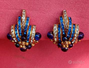 Orecchini d'epoca Anni 40-50 cristalli blu zaffiro