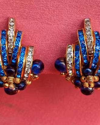 Orecchini d'epoca Anni 40-50 cristalli blu zaffiro