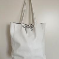 Borsa shopper in vera pelle bianca