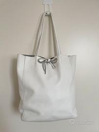Borsa shopper in vera pelle bianca