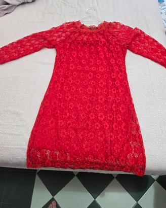 Abito corto rosso in pizzo taglia M
